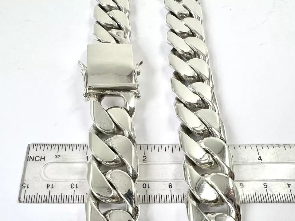 Long Taxco Mexican 925 Sterling Silver Curb Chain Necklace. 26", 65cm, 645 grams