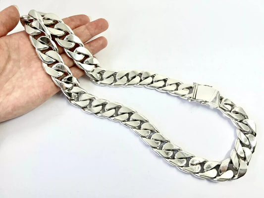 Taxco, Mexican 925 Sterling Silver Cuban/Curb/Kihei Chain Necklace. 645 g, 26"
