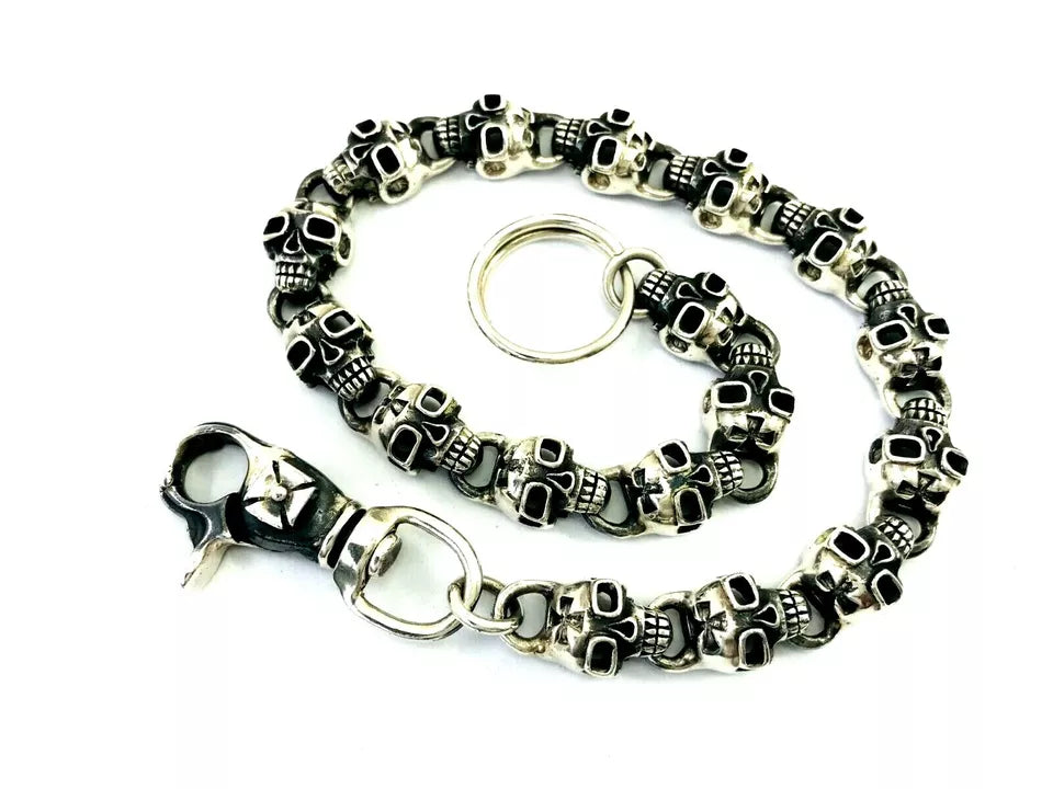 Heavy 950 Sterling Silver Skull Biker Wallet Chain. 183 grams, 46 cm, 18"