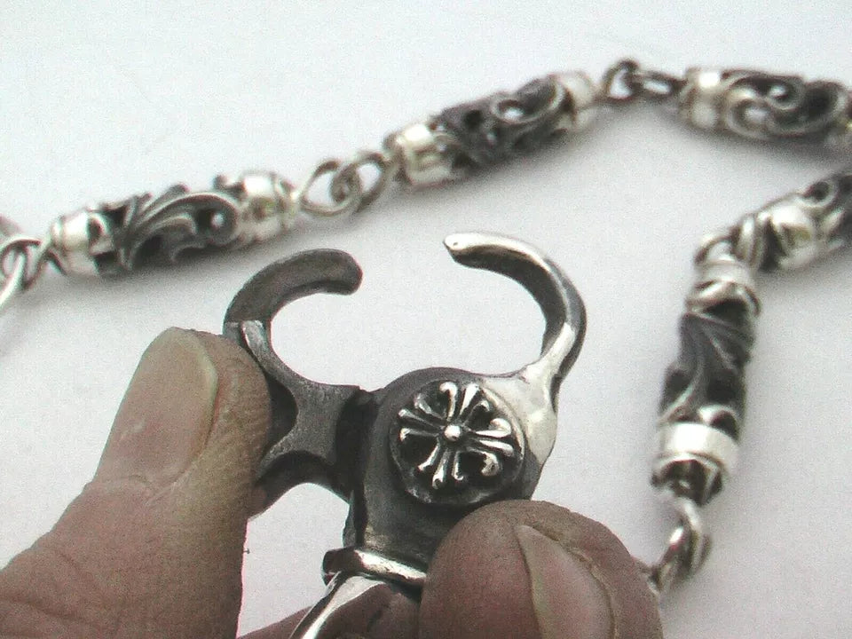 Heavy 950 Sterling Silver Biker Wallet Chain. 186 grams, 61 cm, 24"
