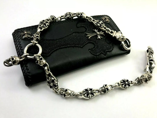 Heavy 925 Sterling Silver Skull Wallet Chain. 323 grams, 54 cm, 21.5"