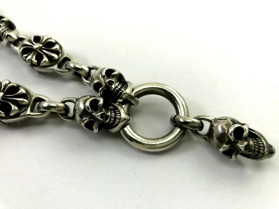 Heavy 925 Sterling Silver Skull Wallet Chain. 323 grams, 54 cm, 21.5"