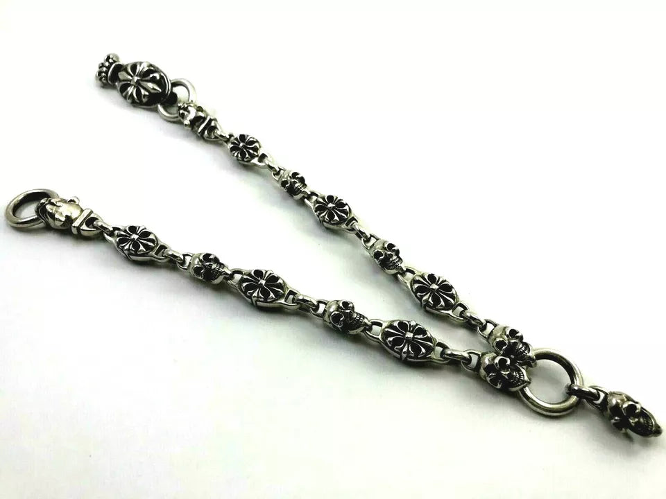 Heavy 925 Sterling Silver Skull Wallet Chain. 323 grams, 54 cm, 21.5"