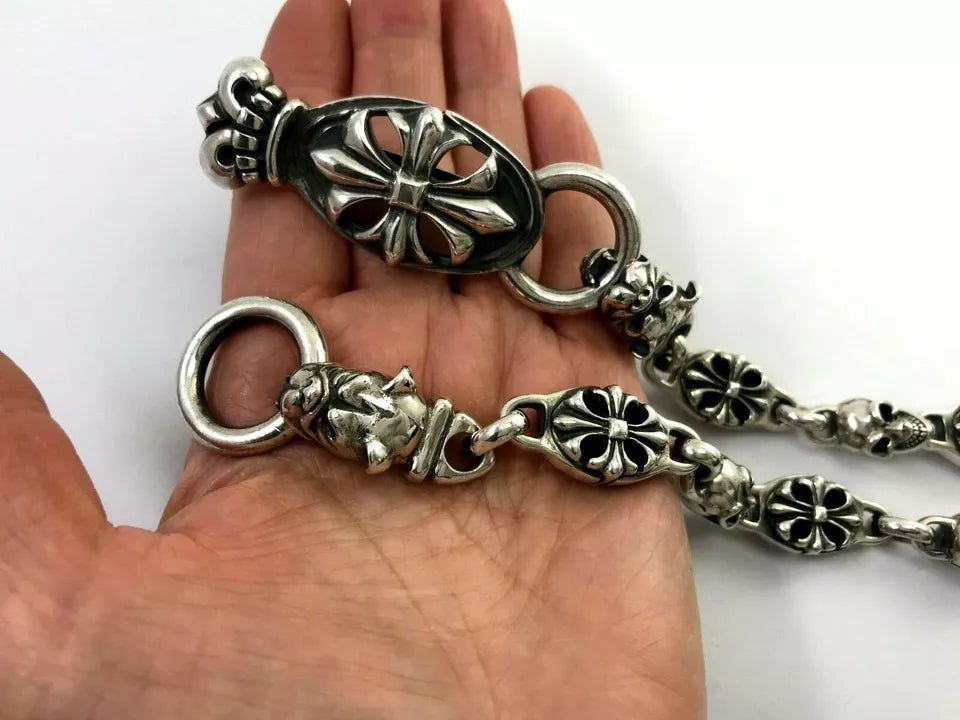 Heavy 925 Sterling Silver Skull Wallet Chain. 323 grams, 54 cm, 21.5"