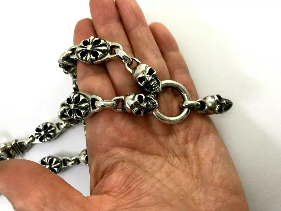 Heavy 925 Sterling Silver Skull Wallet Chain. 323 grams, 54 cm, 21.5"