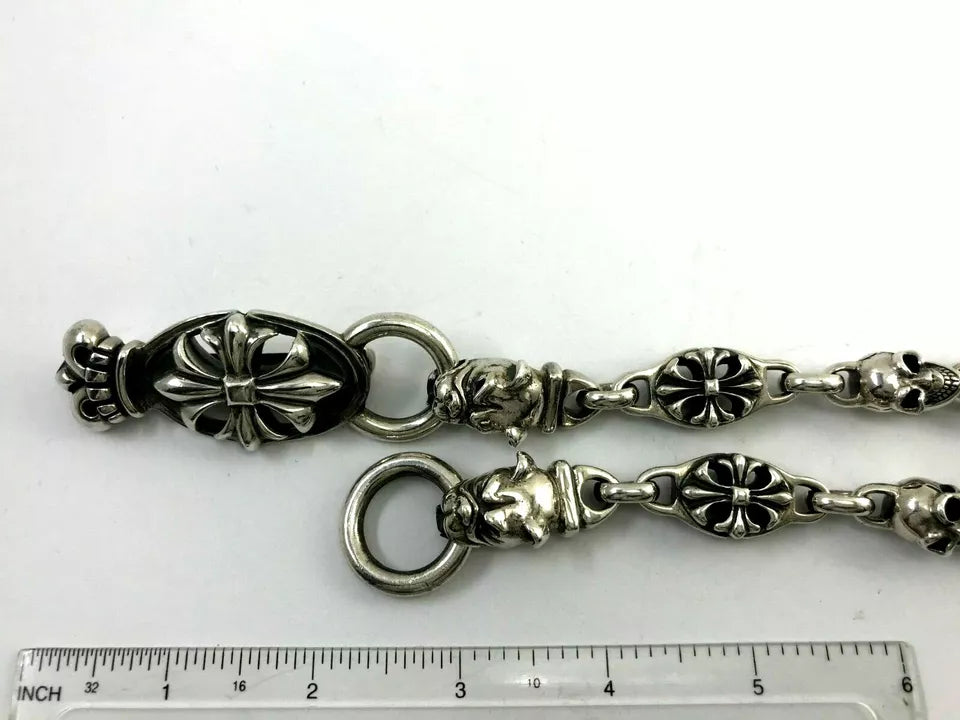 Heavy 925 Sterling Silver Skull Wallet Chain. 323 grams, 54 cm, 21.5"
